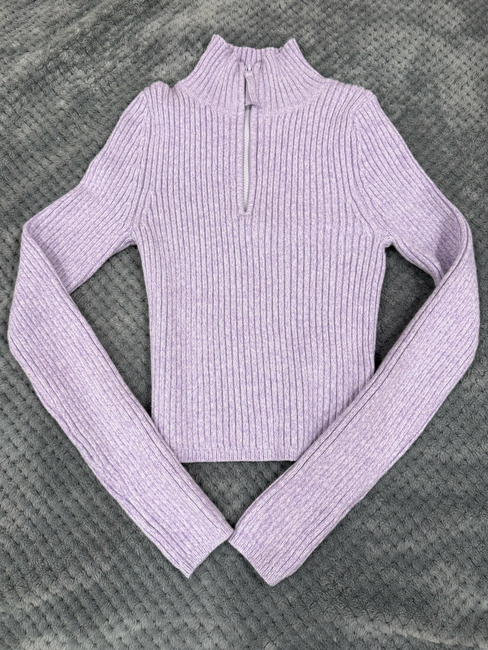 aerie Ribbed Half-Zip Turtleneck Sweater - Lavender